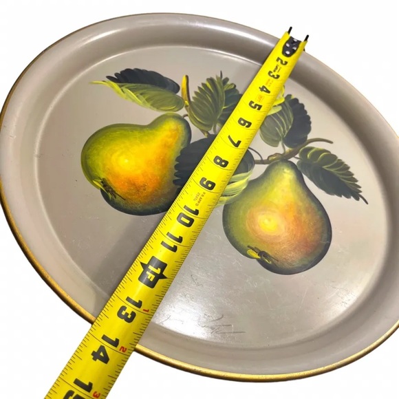 Vintage hand painted tole tin tray with pear fruit design - Picture 3 of 5